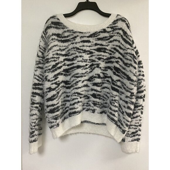 Mudd Juniors Women's White Grey Striped Long Sleeve Pullover Sweater Sz XL - Picture 1 of 7